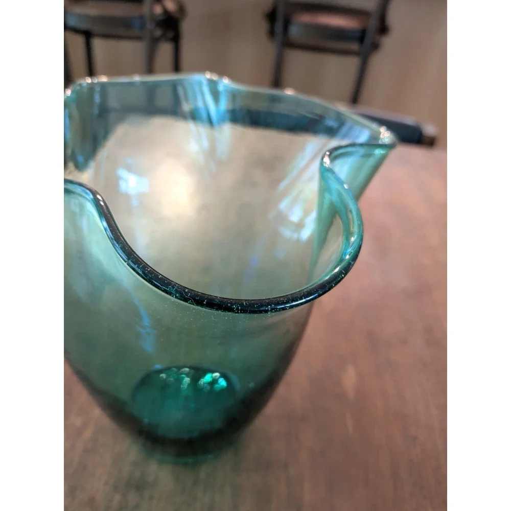 Green / Turquoise Vintage Hand Blown Blenko Vase #404, ~8.5